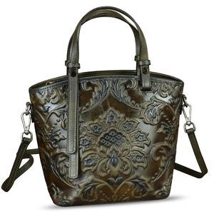 Genuine Leather Satchel Purse Embossed Leather Top Handle Handbag o_o